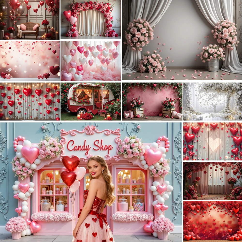 

MOON.QG Valentine's Day 2026 Backdrop Teddy Bear Gifts Glitter Light Photography Background Couple Studio Photo Wall Photobooth