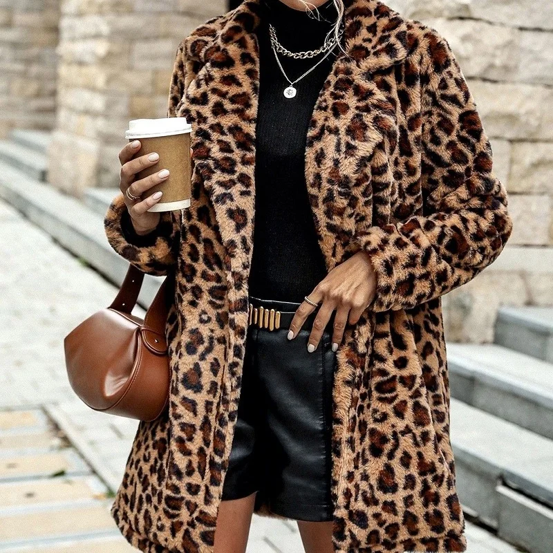 

New fashionable leopard print women's faux fur loose fur coat