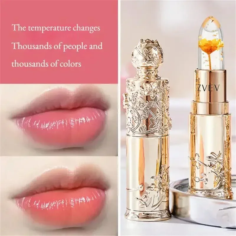 Lápiz labial transparente de flores, hidratante duradero, lápices labiales de gelatina de cristal, bálsamo labial resistente al agua que cambia de Color con la temperatura