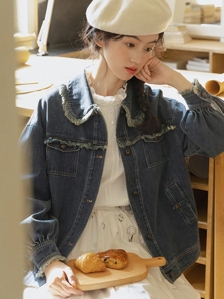 

Женская джинсовая куртка Nesoulum свободного кроя с бахромой, королевский синий цвет, весенний винтажный дизайн, модный топ для невысоких женщин