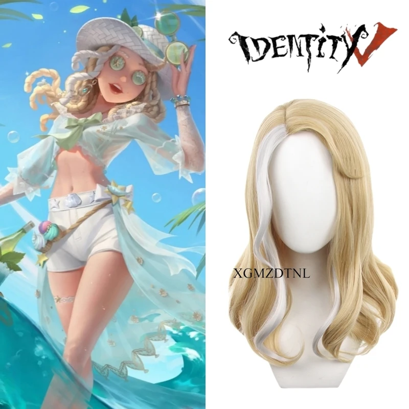 Game Identity V Barmaid Demi Bourbon Cosplay Wig Light Linen Slightly Curled Long Hair Sea Salt Mocktail Highlight Dyed Wigs