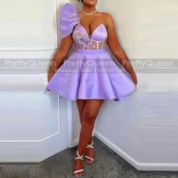 Ruffles One Shoulder Short Bridesmaid Dresses Customized Appliques Sheer Waist Mini A Line Wedding Party Dress Maid Of Honor