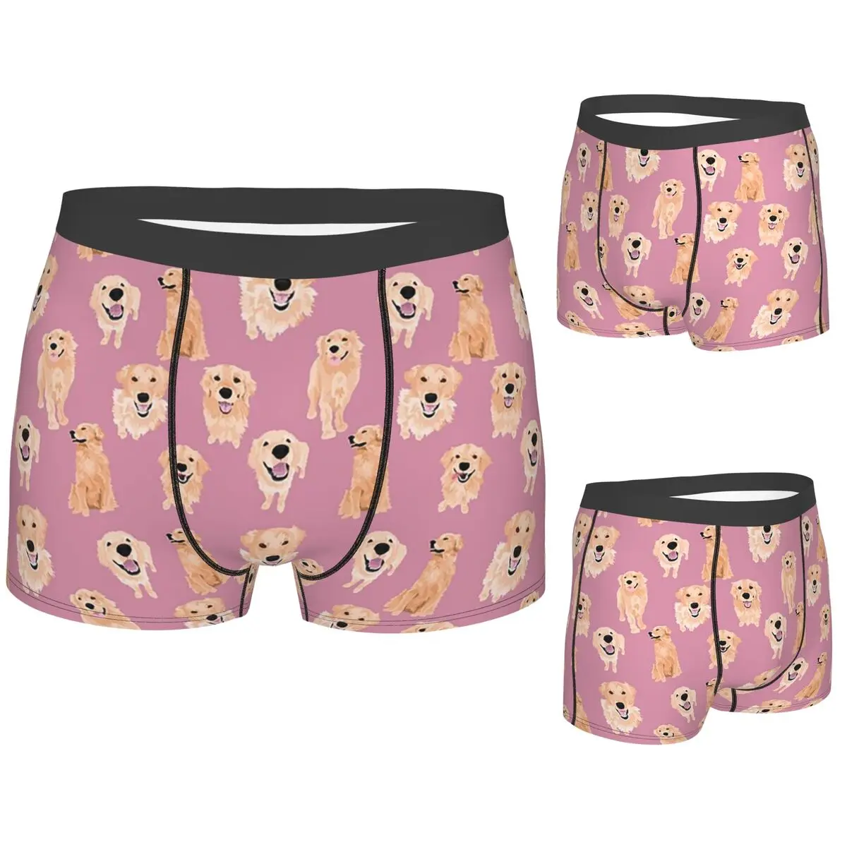 

Boxer Underpants Shorts Golden Retrievers On Pink Panties Male Soft Underwear for Homme Man Boyfriend Gifts