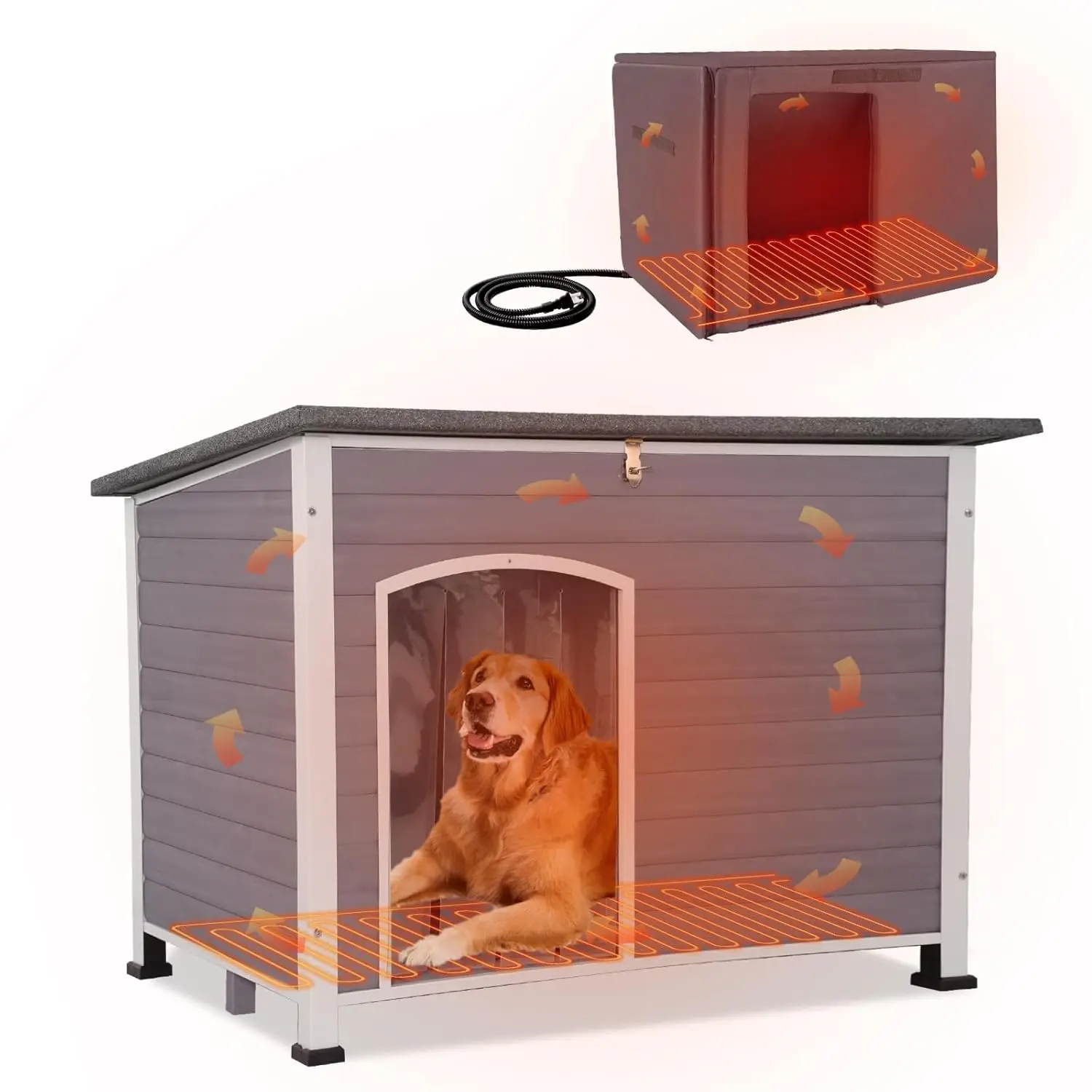 

Extra Large Heated Dog House Outdoor XL Insulated Dog House Weatherproof Dog Kennel with Safe Heating Pad, Thermal Liner,