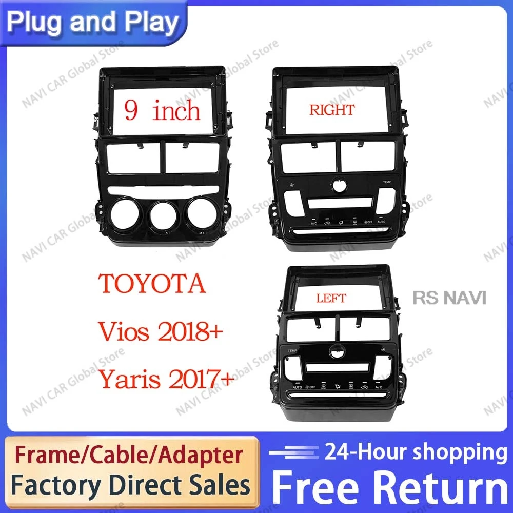 NAVI 2 Din 9 Inchs Car Radio Installation DVD GPS Plastic Fascia Panel Frame for Toyota Vios Yaris Manual AC 2018 Dash Mount Kit