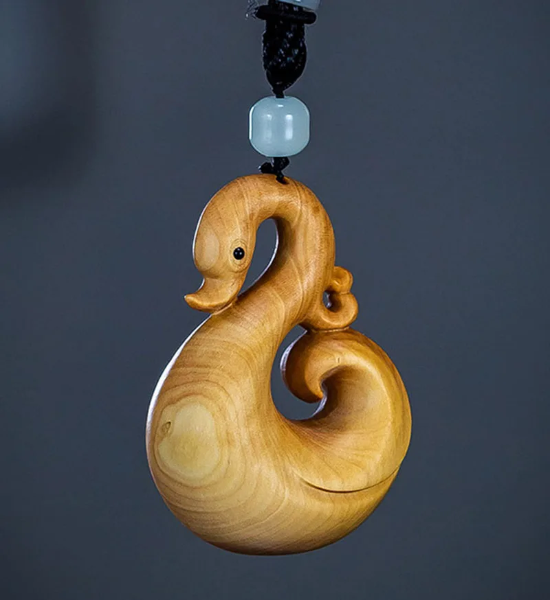 

2.2 INCH Beautiful Swan Pendant Boxwood Figurine Carving Lucky Animal Netsuke Collectible Ornaments - #W166