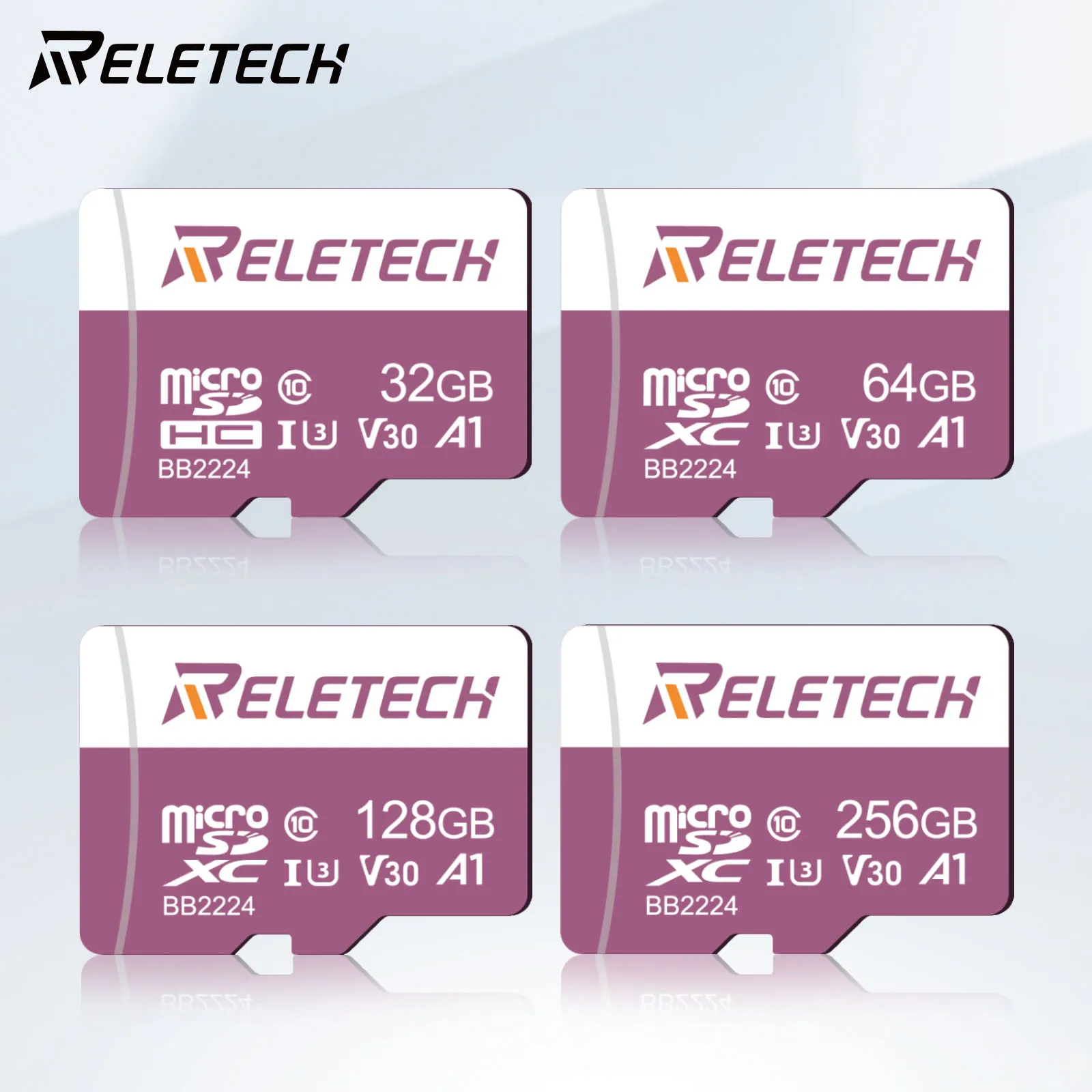 Reletech U3 A1 Micro SD/TF Card Class10 Memory Card 32/64/128/256GB High Speed Write Super Compatibility Phone Camera,Pink