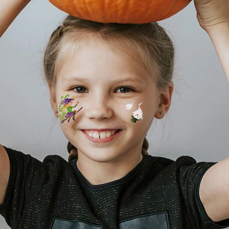 1 arkusz Halloween naklejki z tatuażami dziecko dziecko tymczasowe fałszywe tatuaże wklej na twarz ramię noga dla dzieci naklejka na ciało