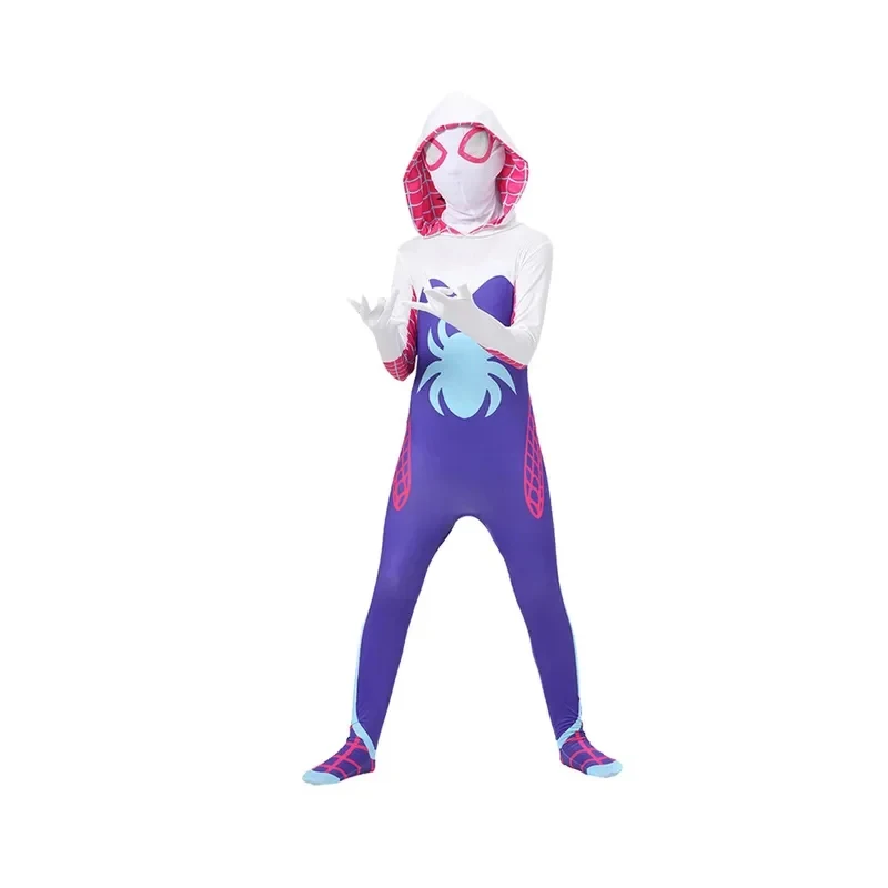 ❤ 2026 ★ Disfraz de Gwen Ghost Spider para niñas, traje de cosplay de Halloween con capucha, disfraces para fiestas, vestido sexy de fantasía para niños ❤