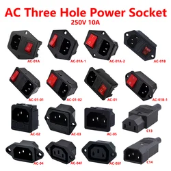 C13 C14 Electrical Power Socket Computer Mount Outlet 3 Pin IEC320 LED Rocker Switch Brass 10A Fuse Inlet Plug Connector 250v