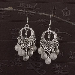 2023 Ethnic Indian Women's Round Hollow Silver Color Drop Earrings Leaf Tassel Boho Tribal Jewelry India Jhumki