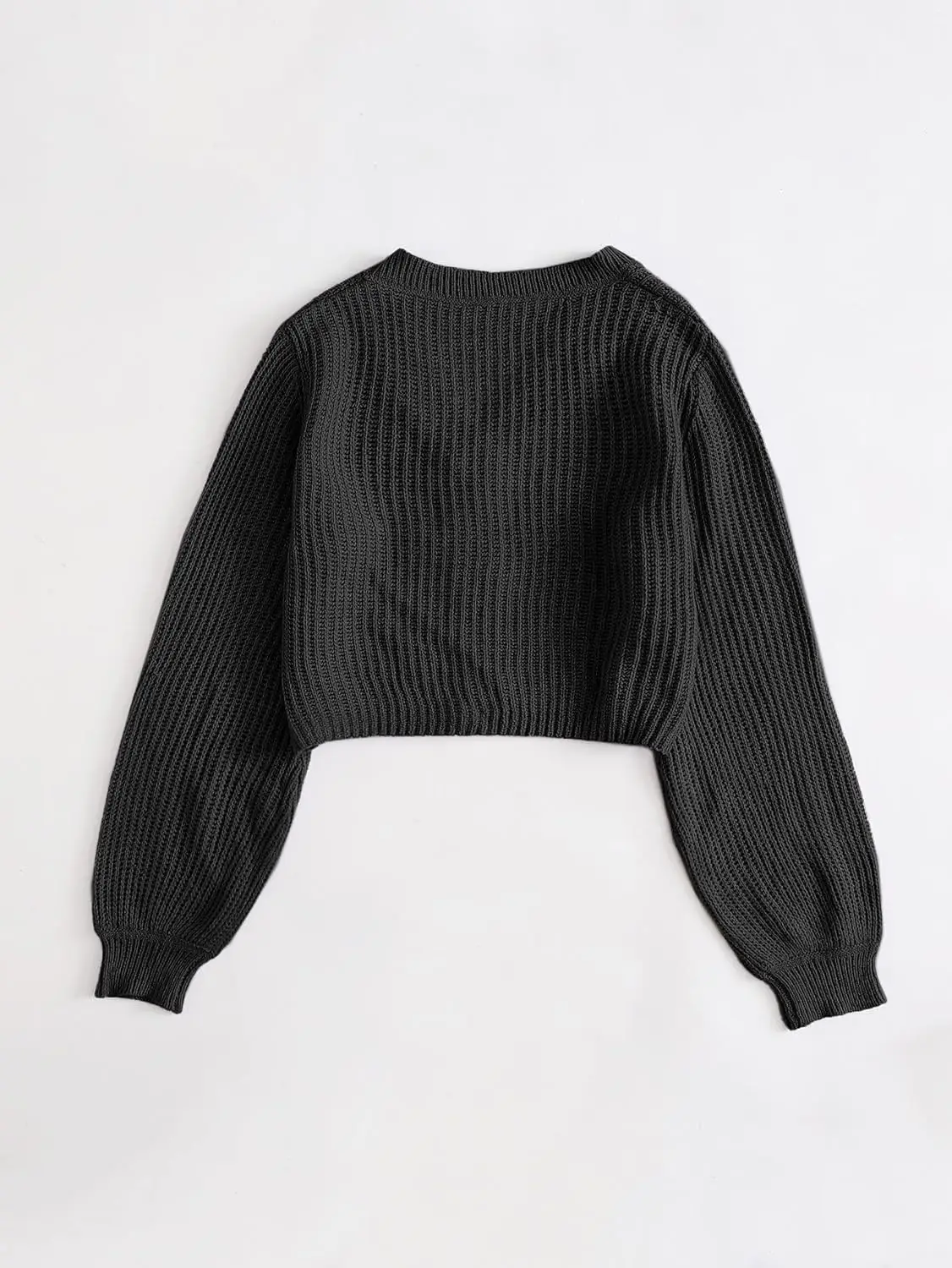 Button Front Knit Crop Cardigan, Casual V Neck Long Sleeve Sweater For Spring & Fall, Women\'s Clothing