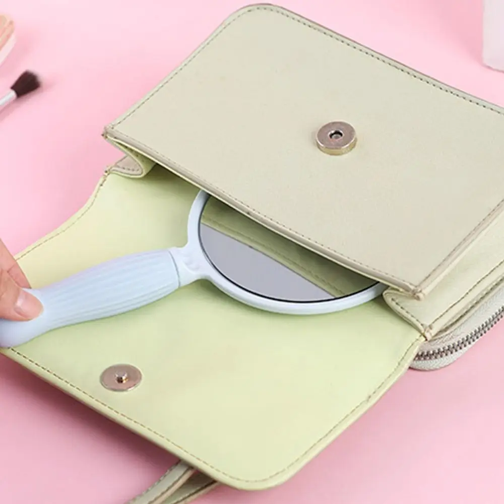 with Handle Handheld Makeup Mirror Anti-fall High-definition Makeup Vanity Mirro Lightweight Round Hand Compact Mirror Girl