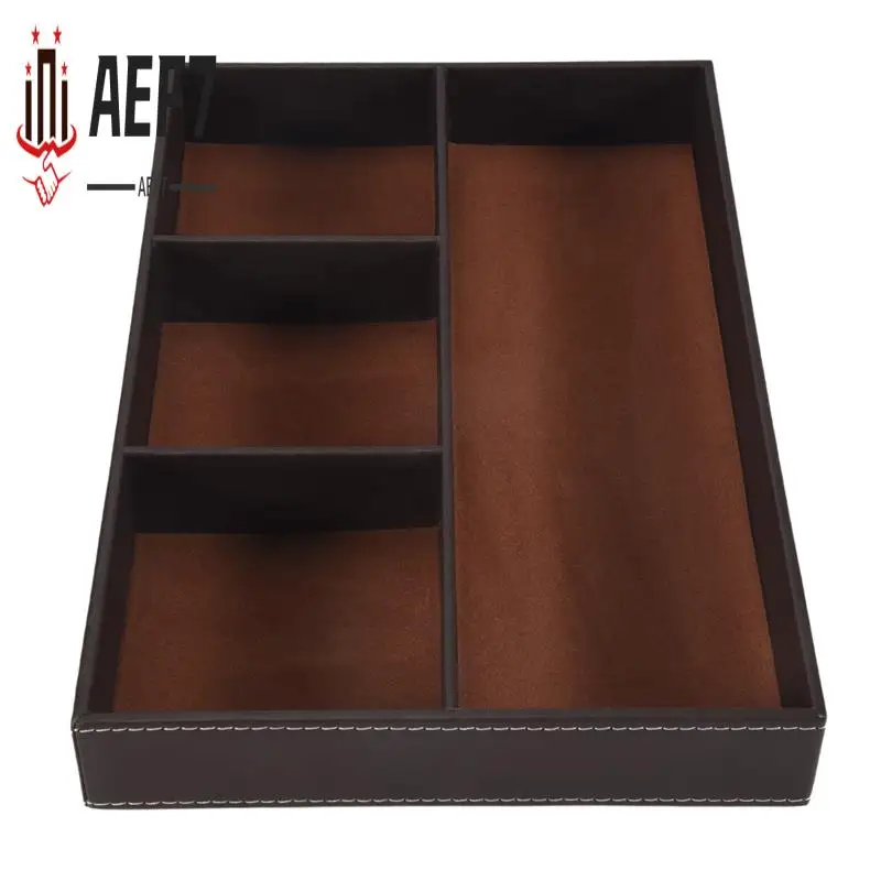 

AEF7-4 Slots Desk Drawer Organizer, Pu Leather Drawer Storage Organizer Divider For Office Desk Supplies Value Collection And Ac