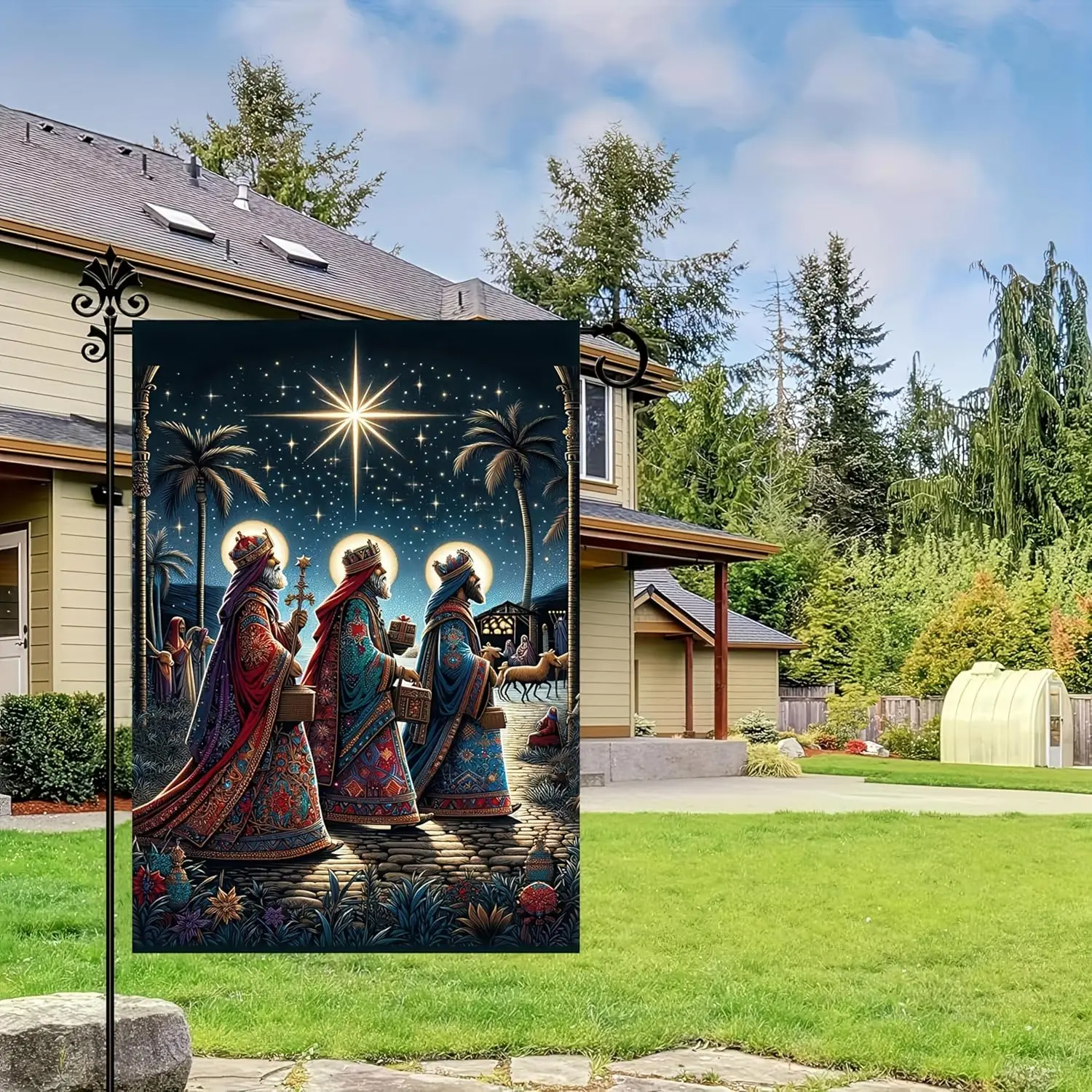 Christmas Garden Flag 12x18 Inch Double Sided Wise Men Nativity Yard Flag Holiday Outdoor Garden Decoration for Winter Lawn  GGO