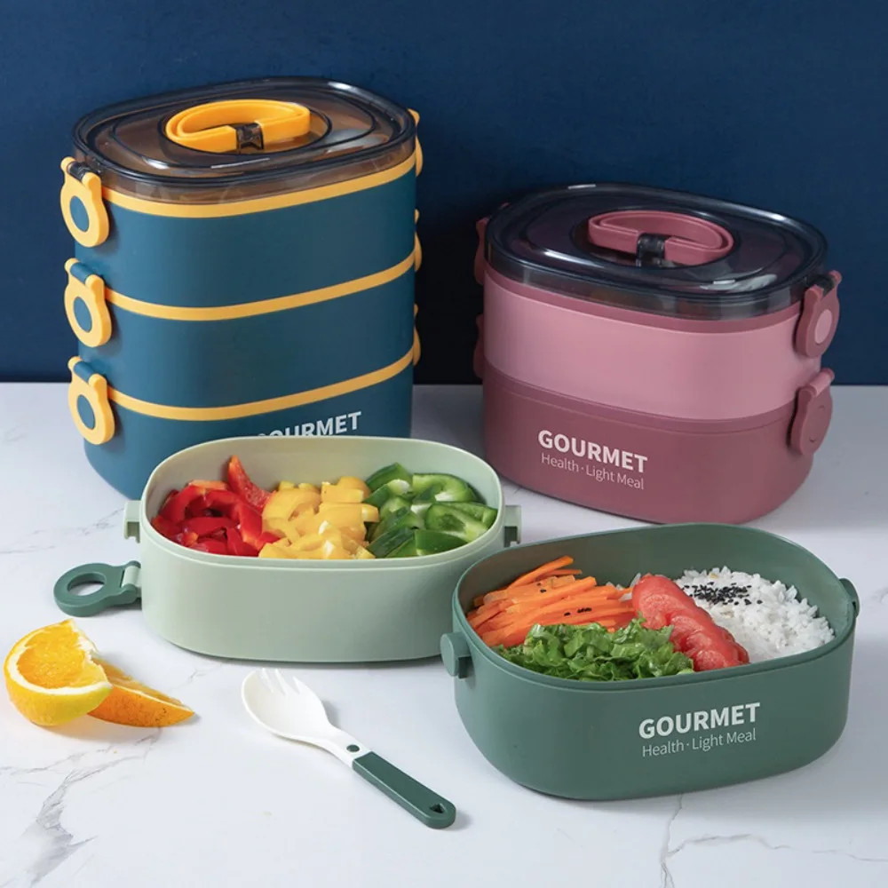 3 Tier Stackable Lunch Box 2000ml Portable Handle Leakproof Plastic Bento Box Reusable Food Container for Office School Picnic