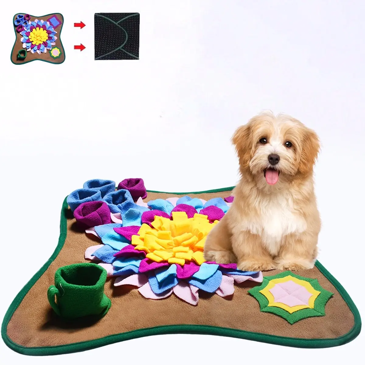 AA14 Dog Olfactory Carpet Mat Nose Smell Training Pad Dog Puzzle Slow Feeding Bowl Food Dispenser Carpet Washable Dog Toys