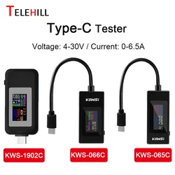 KWS Type C USB Tester 4-30V 0-6.5A Voltage Current Tester Ammeter Detector Power Bank Charger Indicator with HD Color Sreen