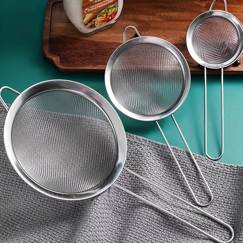 stainless steel sieve with handle Fine Mesh Strainer Stainless Steel Oil Filter Flour Colander Sieve Juice Sugar Frying Strainer