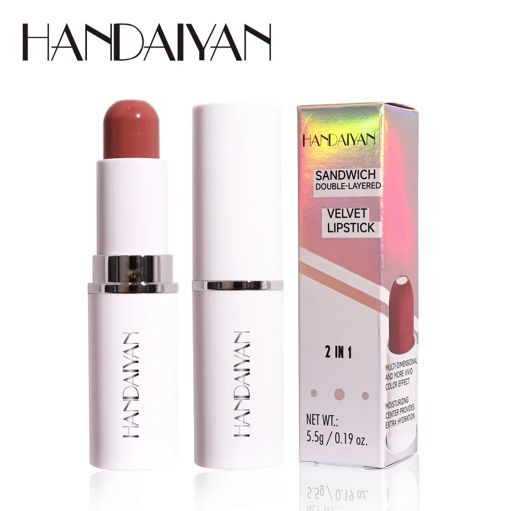 Lip Balm Sandwich Lipstick Waterproof Long Lasting Moisturizing 6 Colors Nude Lipstick Non-stick Cups Lip Stick Matte Red 2-in-1