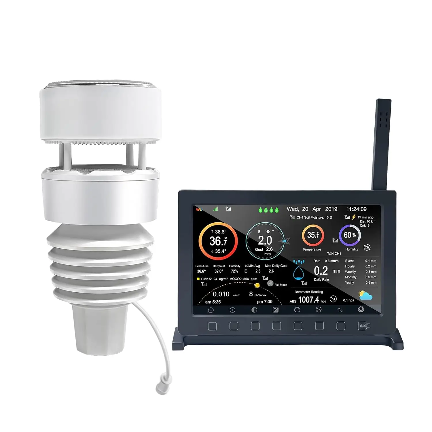 Pro Weather Station HP2564, with 7 Inch HP2560 TFT Display Console and WS90 Outdoor Weather Sensor, Supports WU/