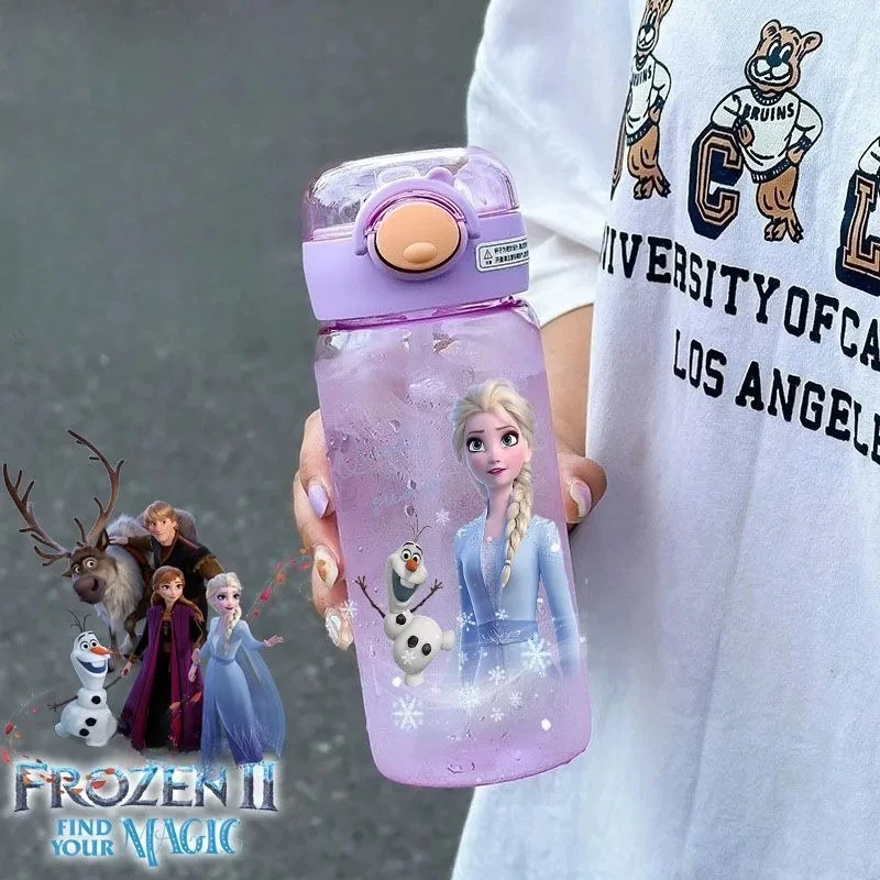 Frozen Elsa Anime Peripheral Creative Cartoon Cute Print Student Portable Large Capacity Straw Plastic Cup Girl Birthday Gift