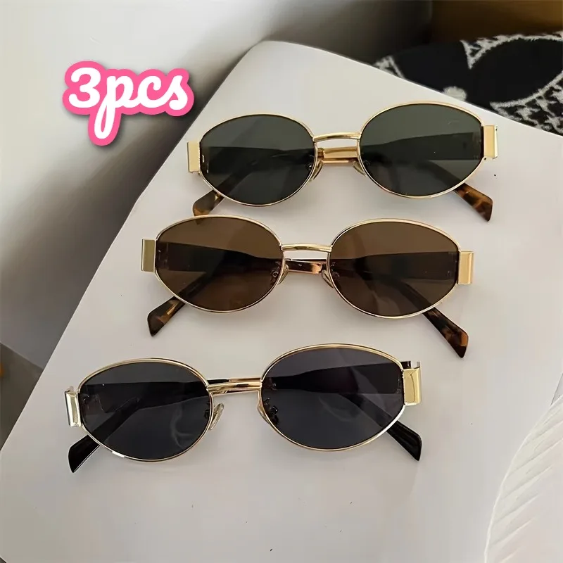 1/3Pcs Retro Bohemian Metal Oval Glasses, Premium Texture, Unisex Versatile Fashion Eyewear