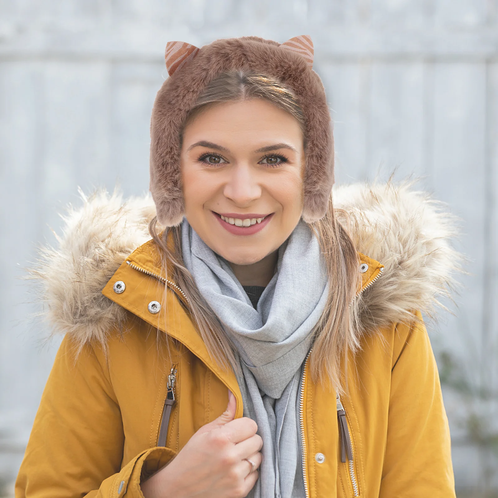 

Cat Ear Earmuffs Furry Foldable Cold Weather Covers to Sleep Warmers for Women Khaki Winter Woman