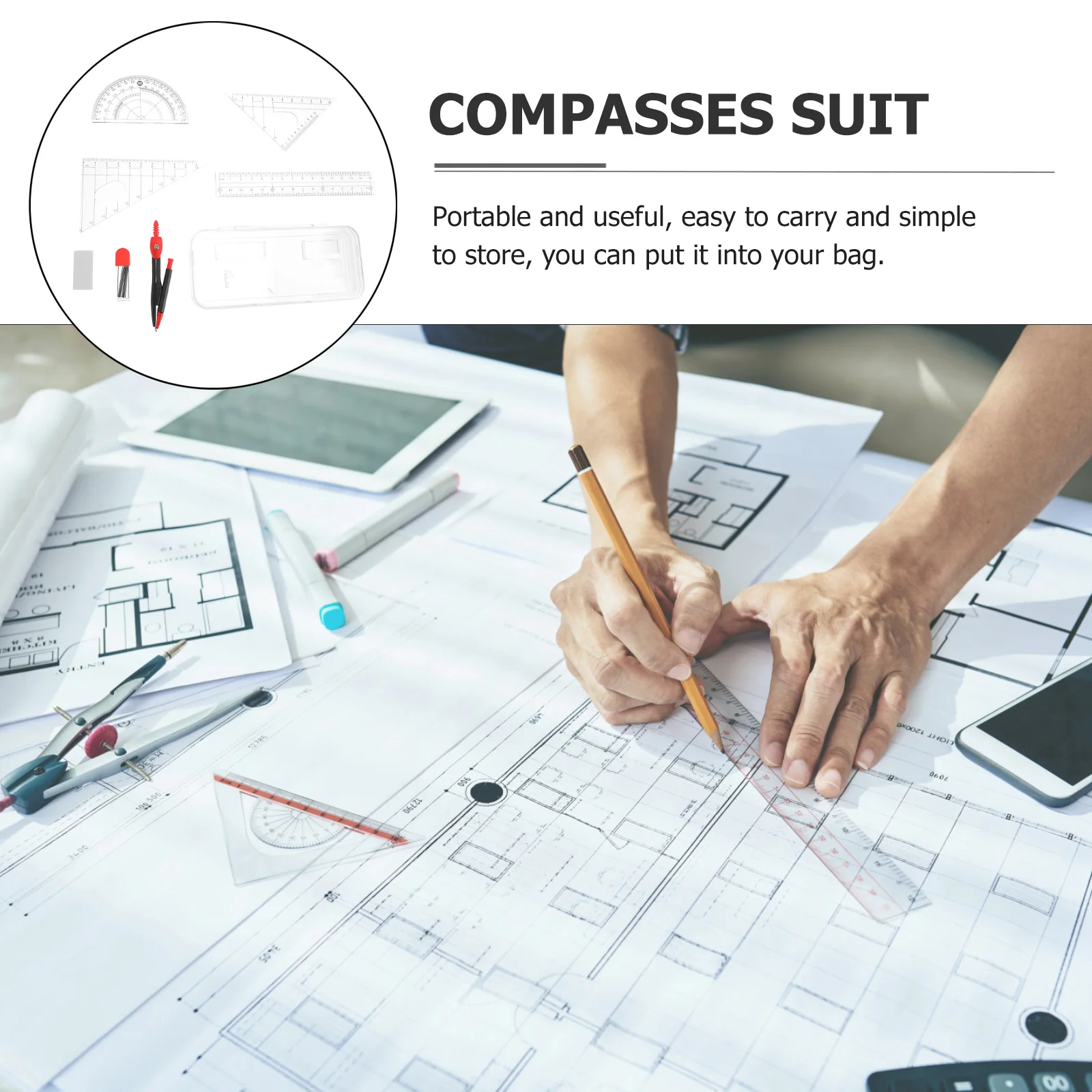 1 set 1 Set Metal Compass Set Premium Drawing Tools For Geometry Math Art Student Ruler Protractor Kit Circle Drawing Tool