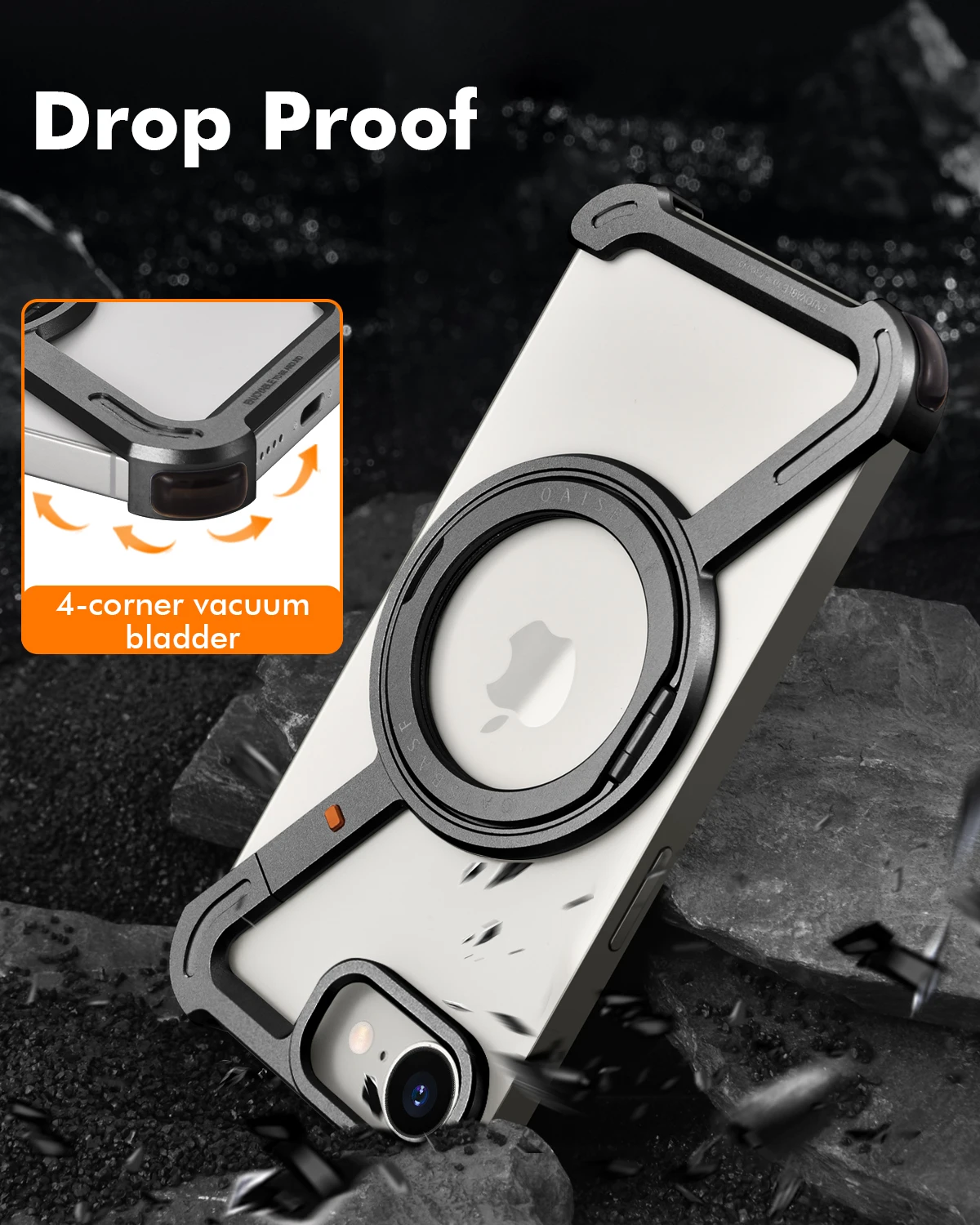 Eary Z Shape Phone Case For Iphone 16 E With 360 Rotating Adjustable Magnetic Ring Stand Frameless Shockproof Protector Shells