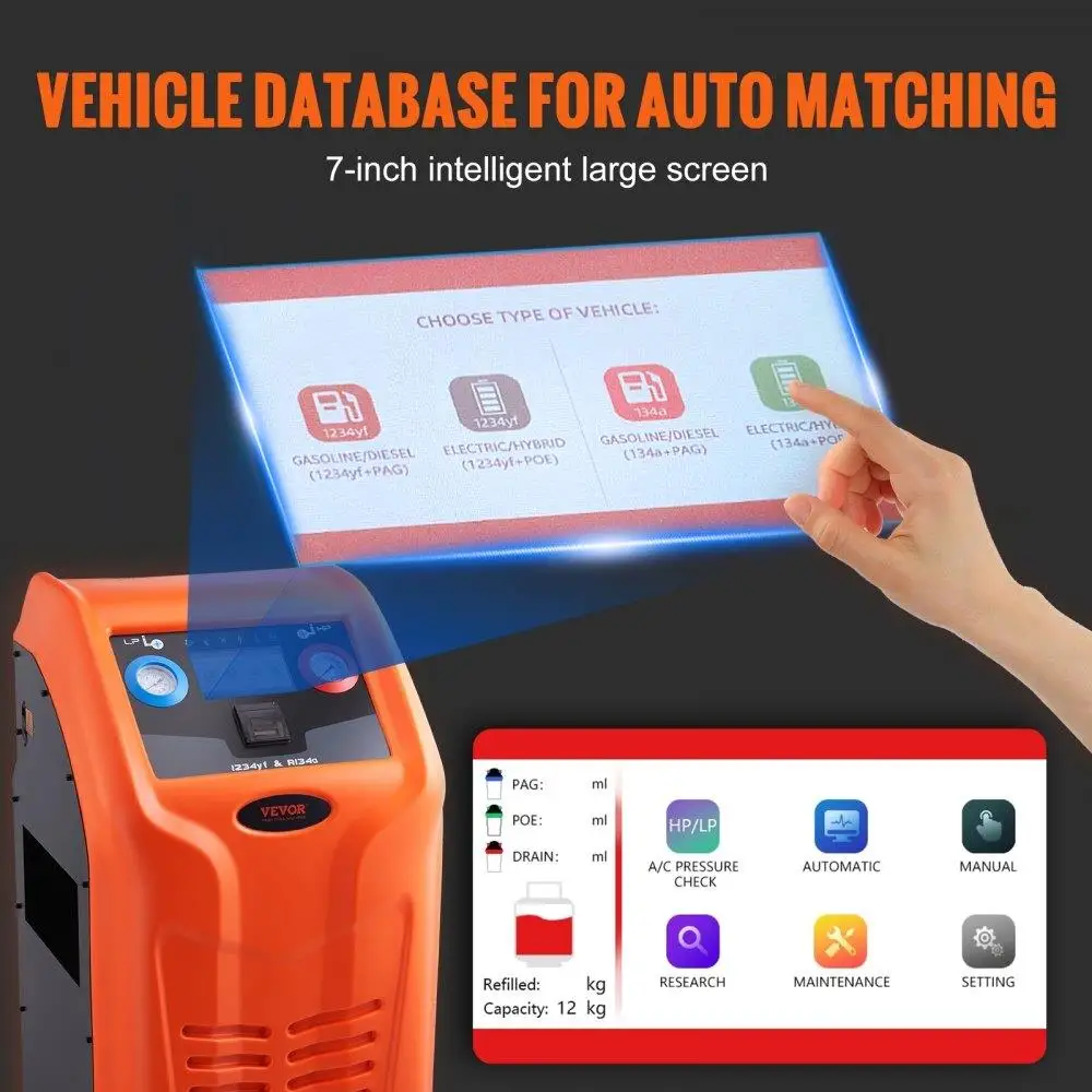 Vollautomatische Kältemittel-Rückgewinnungsmaschine – AC-Rückgewinnungsmaschinen-Set mit zwei Zylindern, eingebautem Kompressor/elektronisch