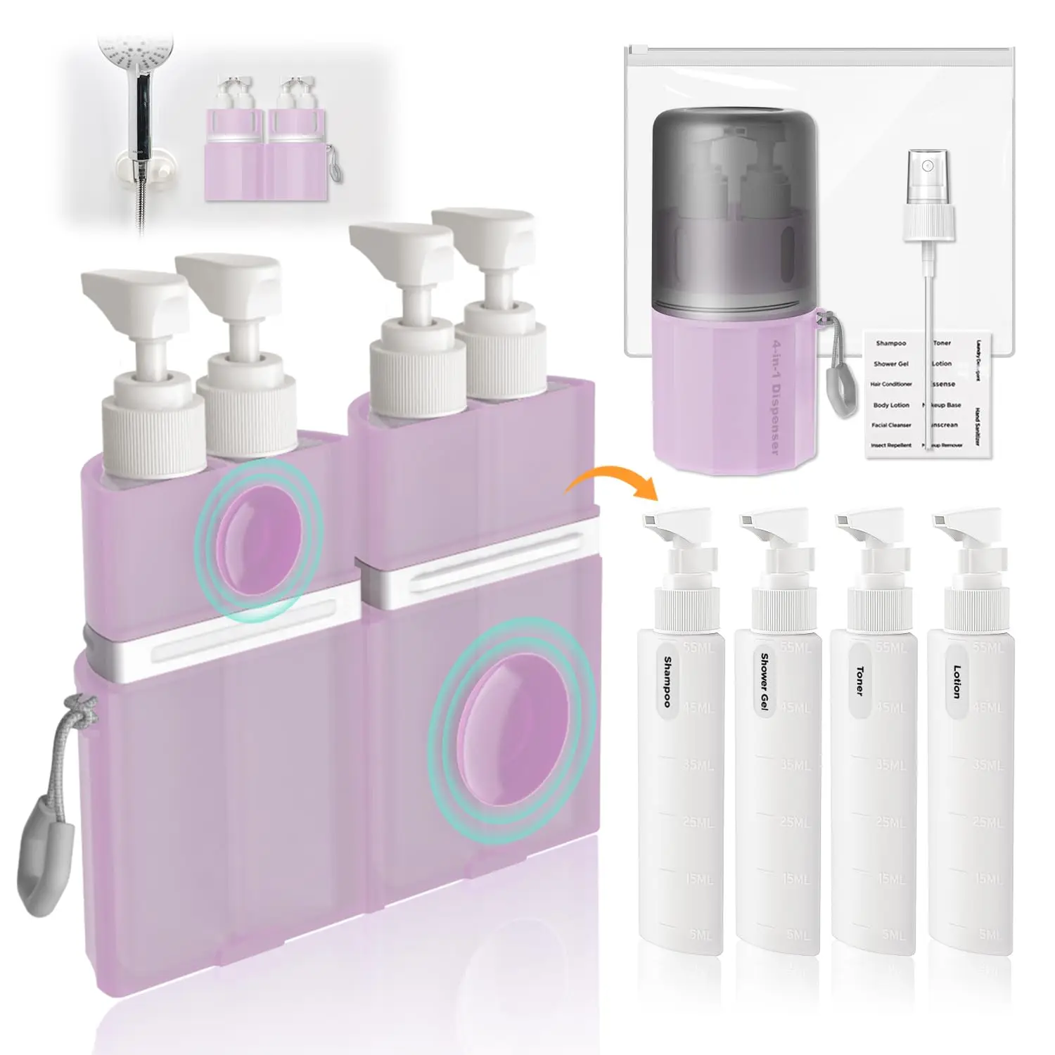 

Travel Bottles for Toiletries, TSA Approved Shampoo and Conditioner Bottles with Suction Cups, Leak-Proof Set