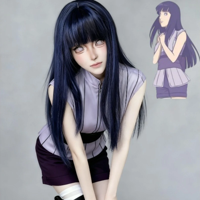Personagem de anime hyuga hinata cosplay traje feminino terno de festa roxo topo shorts cintura bolsa animação convenção dia das bruxas
