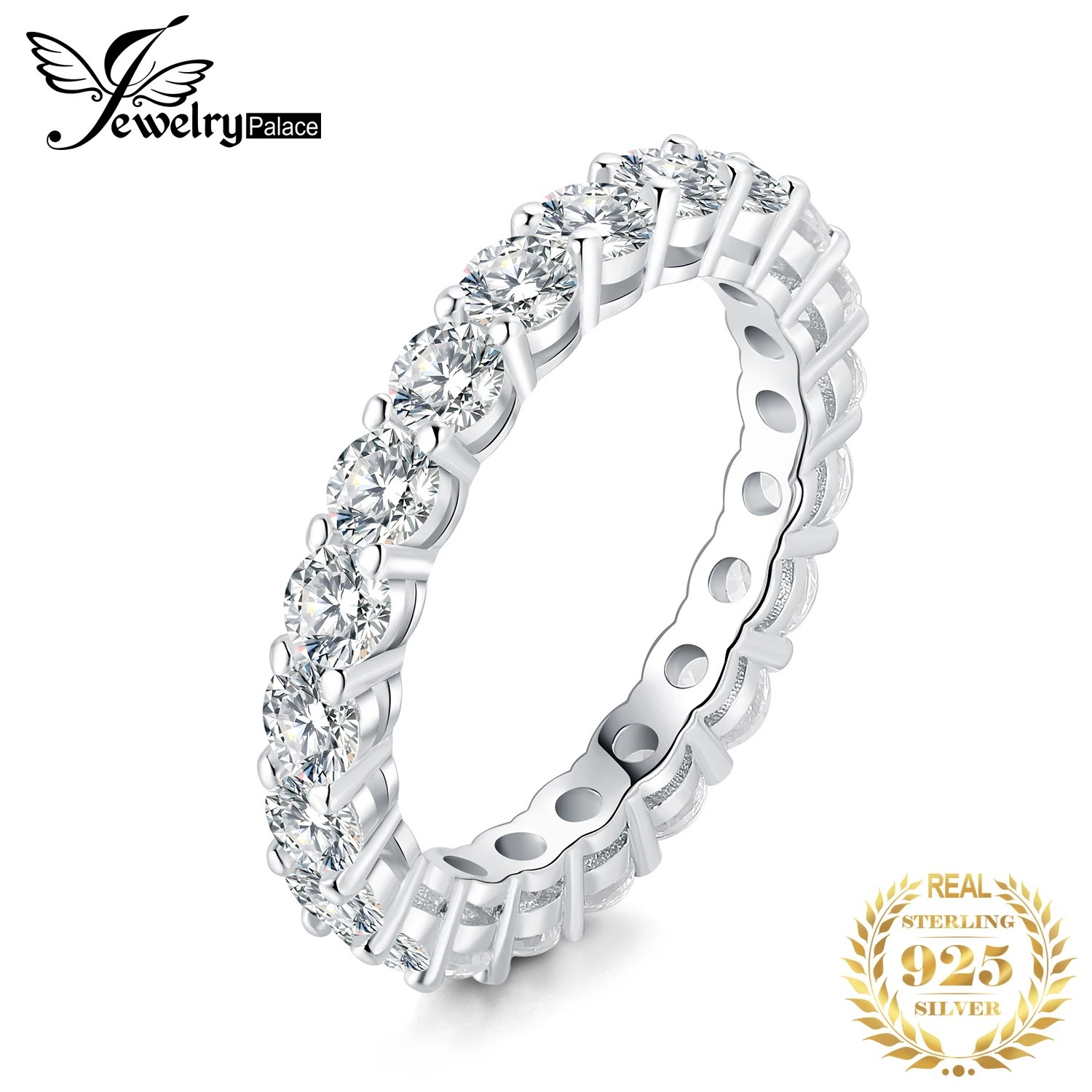JewelryPalace 5A CZ Eternity Classic 925 Sterling Silver Wedding Engagement Band Ring for Woman Anniversary Gift Fine Jewelry