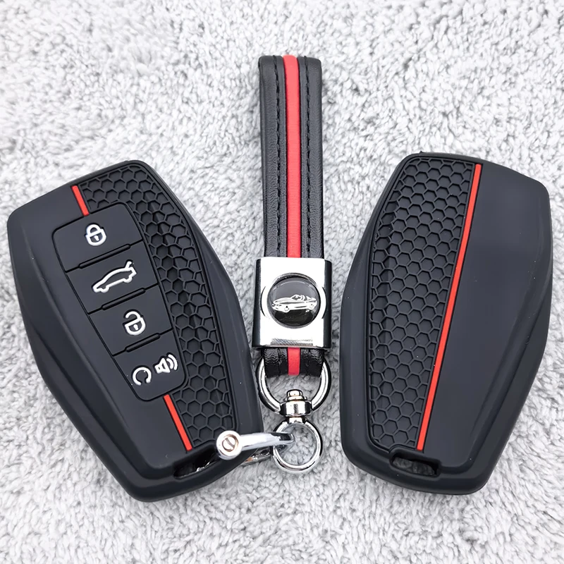 4 Buttons Silicone Car Key Case Cover Keychain for Geely Coolray X6 Emgrand Global Hawk GX7 Remote Shell Holder Accessories FOB