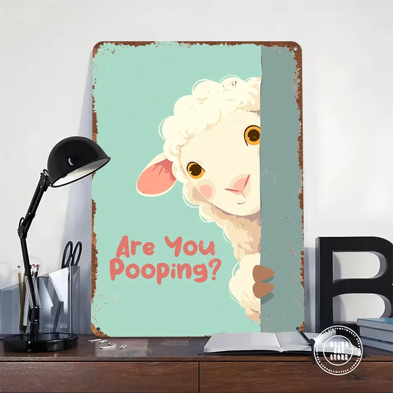 Cartoon Sheep Peeking With Funny Text Printing Poster Customized Retro Wall Art Vintage Metal Signs for Room Desk Decor House