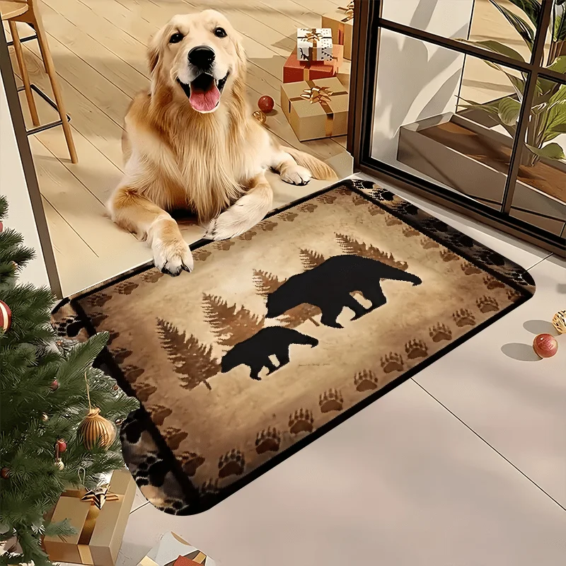 Dinosaur Welcome Doormat Jungle Rug for Kids Entrance Mat Prehistoric Dino Theme Outdoor Nursery Forest Fossil Paw Print Mat