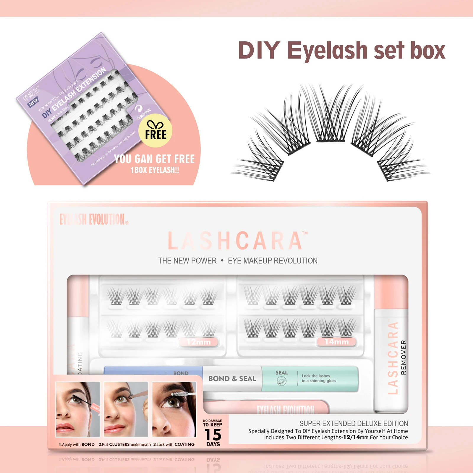 ETVITE DIY eyelash extension kit including glue remover, raincoat tweezers and 40 extra clusters of volumizing false eyelashes