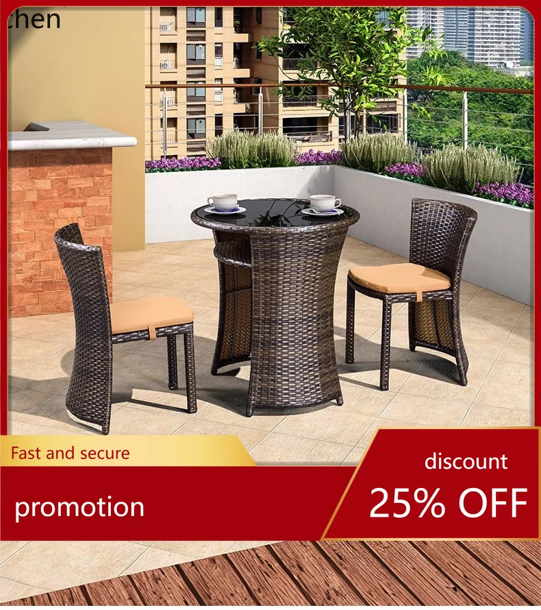 ZML Balcony Tea Table and Chair Set Leisure Small One Table Two Chairs Tea Table Reading Outdoor Rattan Chair Three-Piece Set