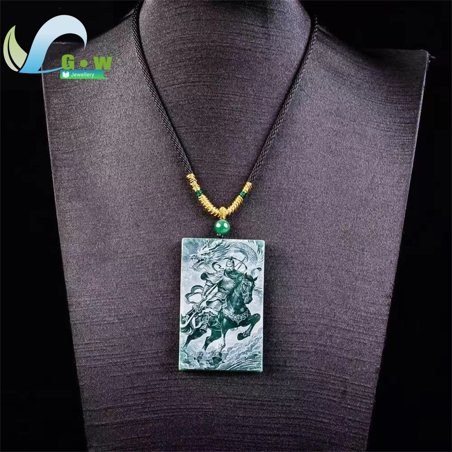 Natural A Grade Jadeite Guan Gong Pendant High Ice Ultra Clear Carved Hanging Ornament Unisex Exquisite Retro Jewelry Gift