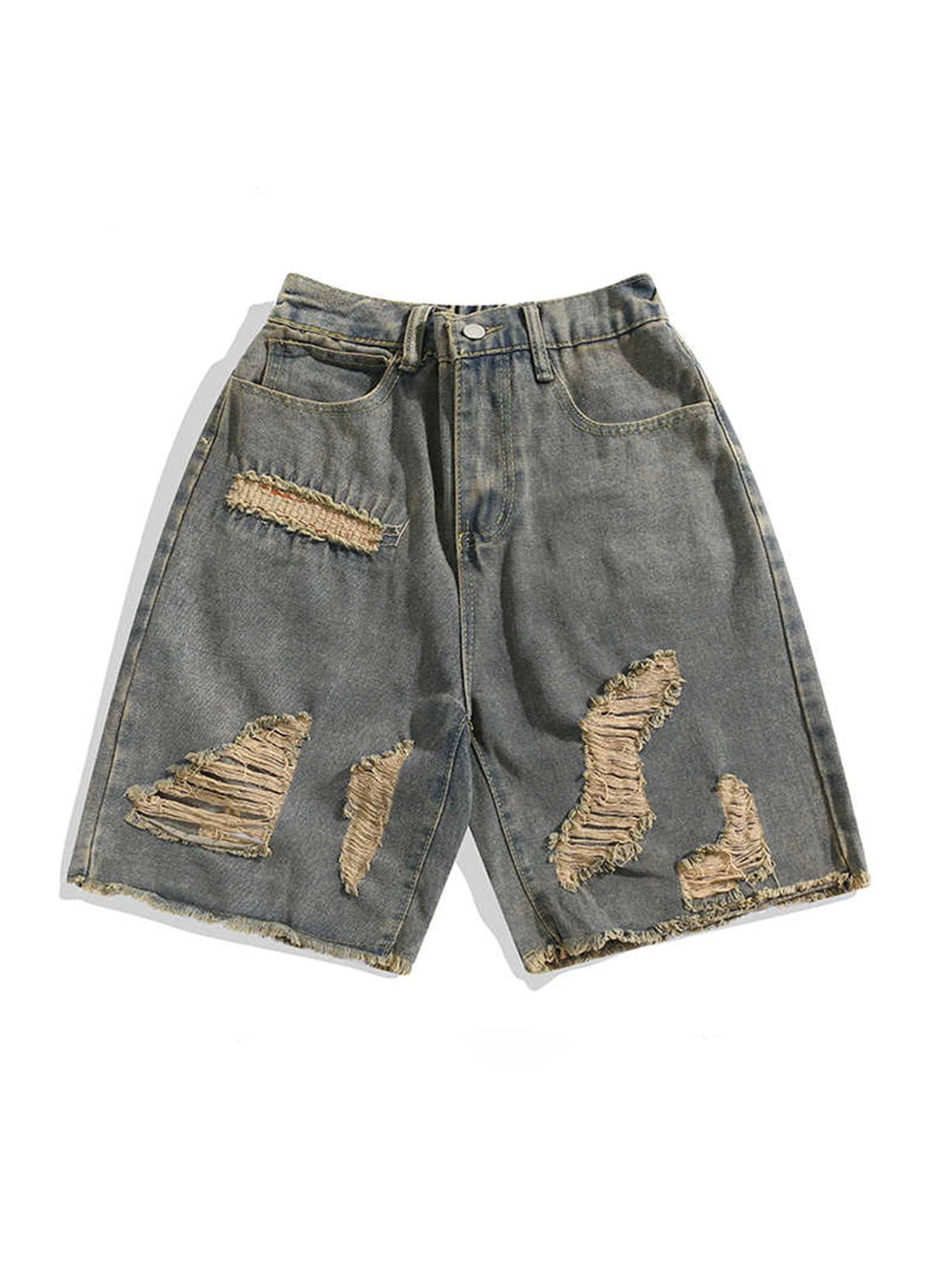 

Women Knee Length Ripped Jeans Vintage Baggy Y2k Short Denim Pants Japanese 2000s Style Hip Hop Denim Trouser Oversizes Clothes