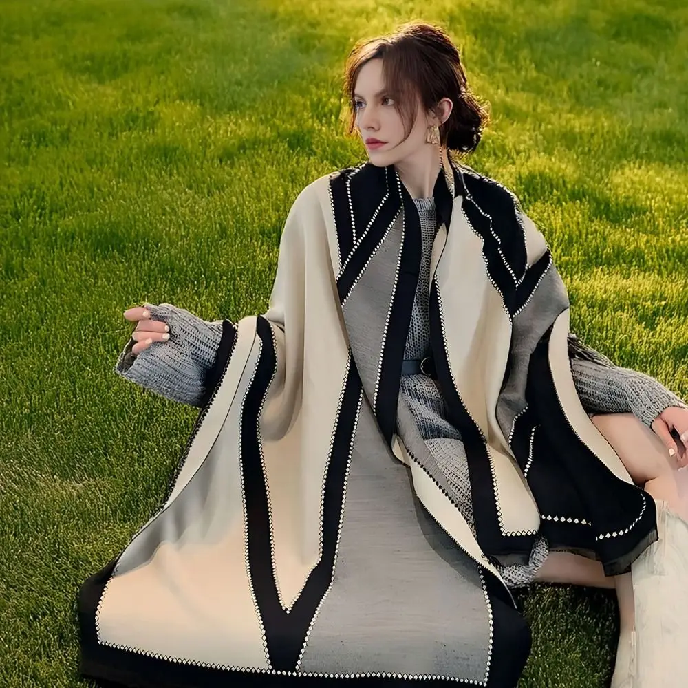 

180*65 см шарф из искусственного кашемира, удобная шаль с принтом в полоску и геометрией, осенне-зимняя теплая женская шаль, накидки