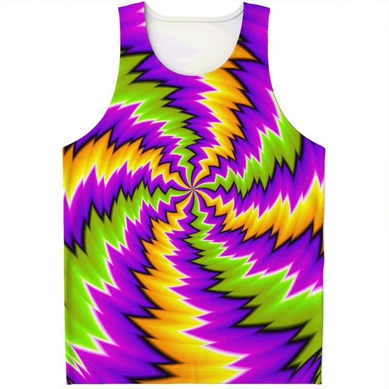 Fashion Colorful Psychedelic Pattern Tank Top Men Dizzy Illusion T-shirt Summer Street Sleeveless Tees Oversized Vest