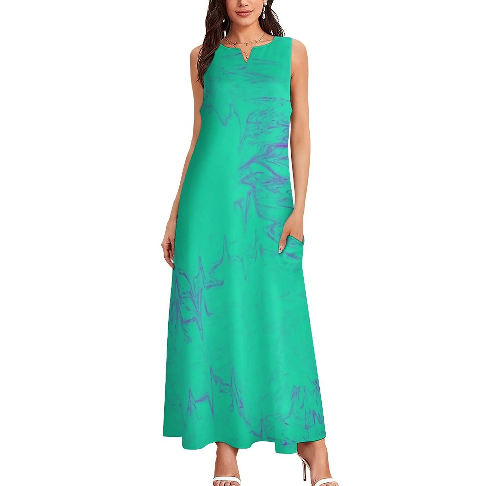 Turquoise Aqua Blues Ocean Waves Ebb Flow Tides Long Dress women