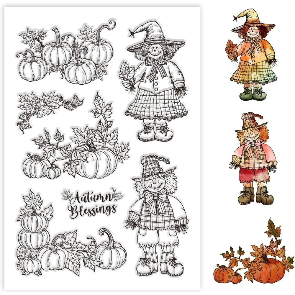 1pc Autumn Silicone Clear Stamps Fall Pumpkin Scarecrow Maple Leaf Transparent Stamp Seals for Card Making DIY Scrapbooking