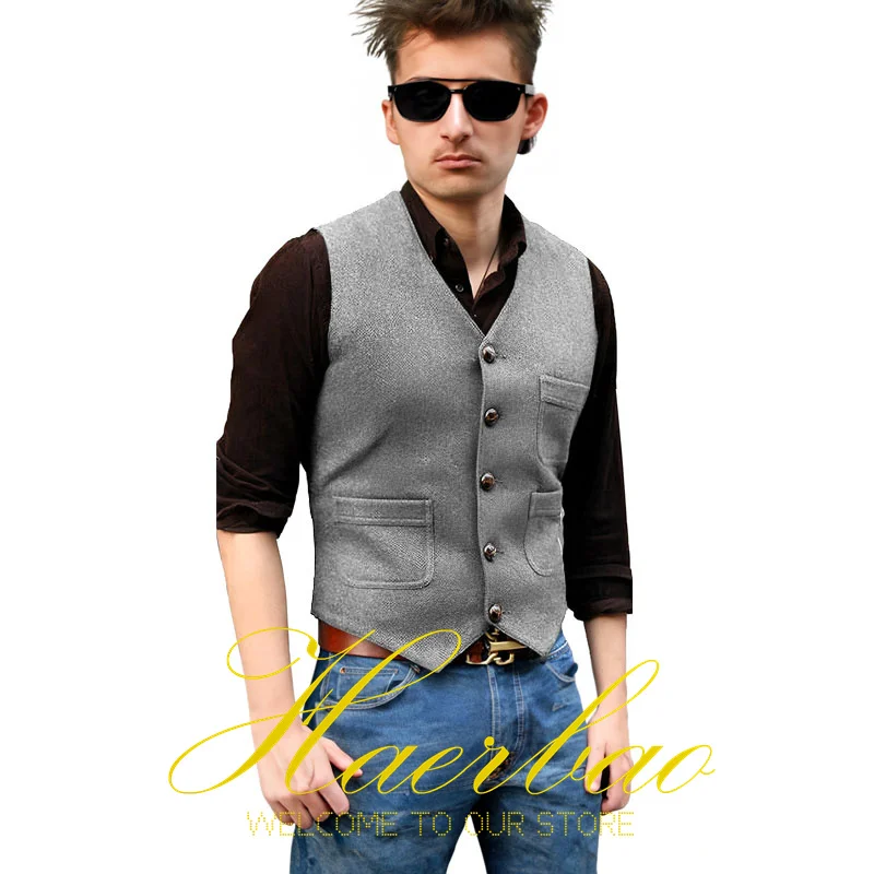 Dark Green Men's Suit Vest V-neck Single Breasted Formal Wedding Herringbone Vest for Men Waistcoat colete masculino