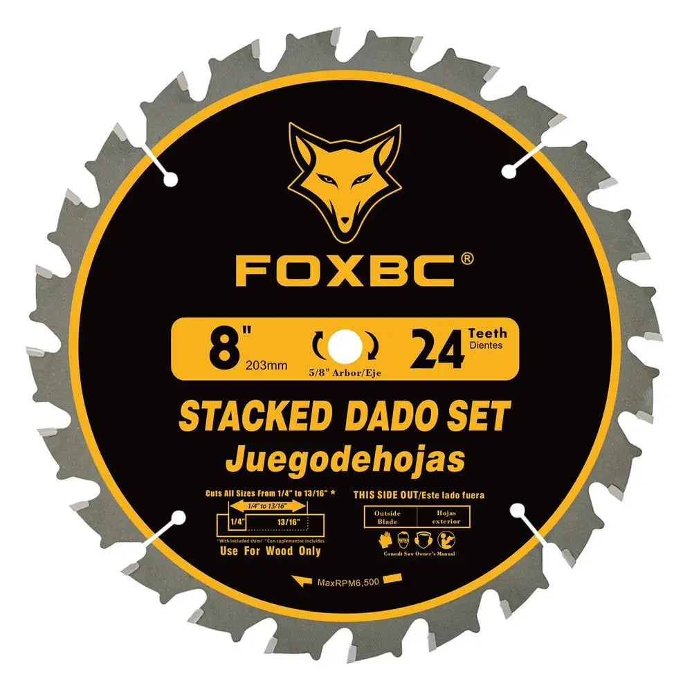 8" Stacked Dado Blade Set 14-Piece Carbide Table Saw Cutting Tool Kit