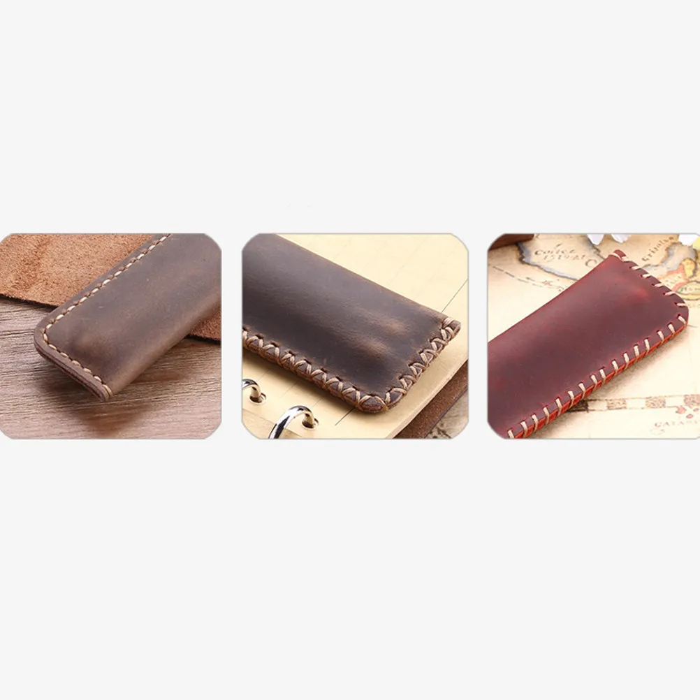 Vintage Style Pen Pouch Protective Sleeve Storage Bag Hand Stitched Retro Pen Case for Writing Tools