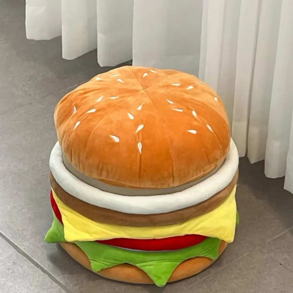 Small Stool Cartoon Hamburger Storage Stool Soft Storage Sitting Stool Space-saving Decorative Home Organizer Box Bedroom