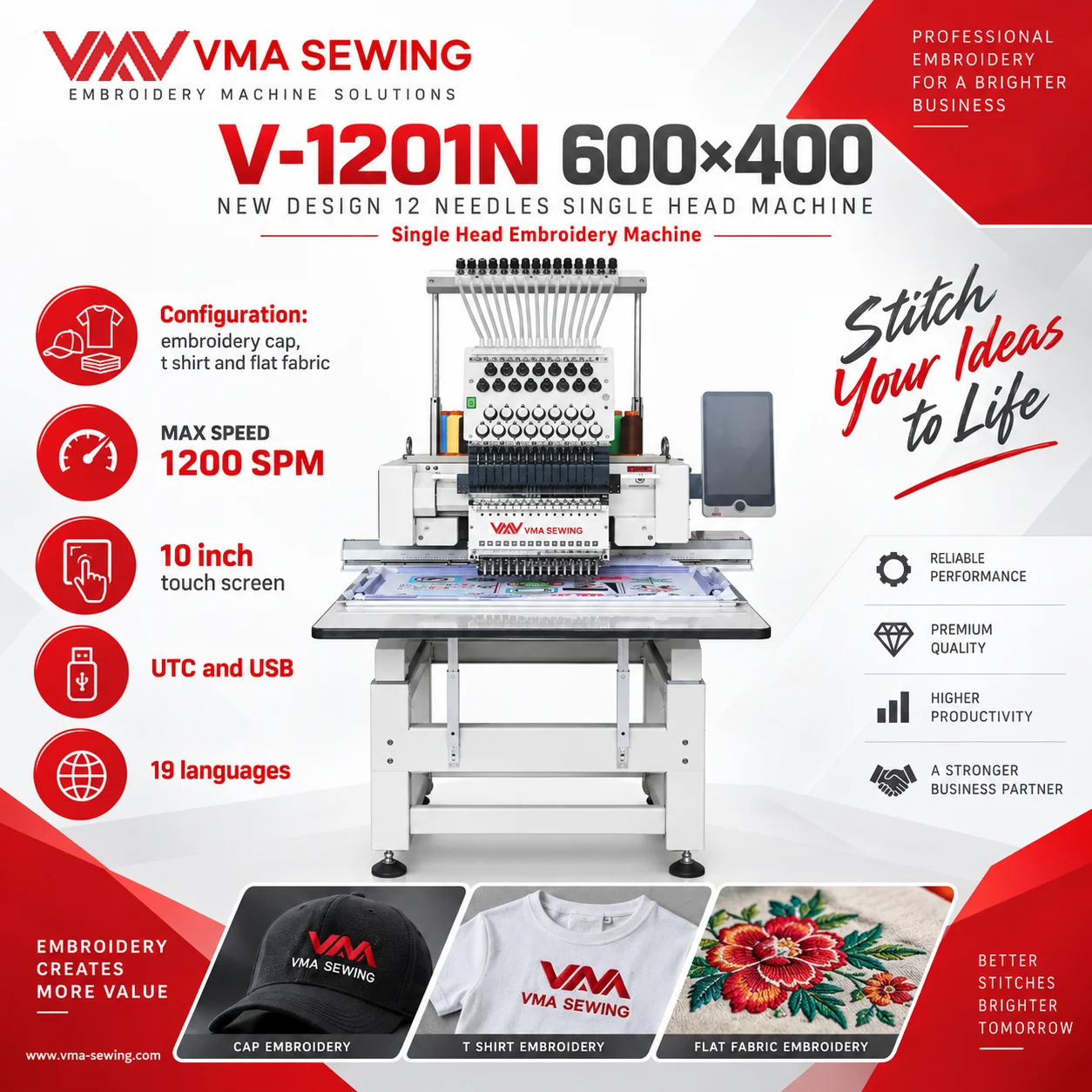 Hot Sale 400*600mm Single Head Embroidery Machine with Thread Lock System Sewing Machine for Cap T Shirt and Flat Fabric